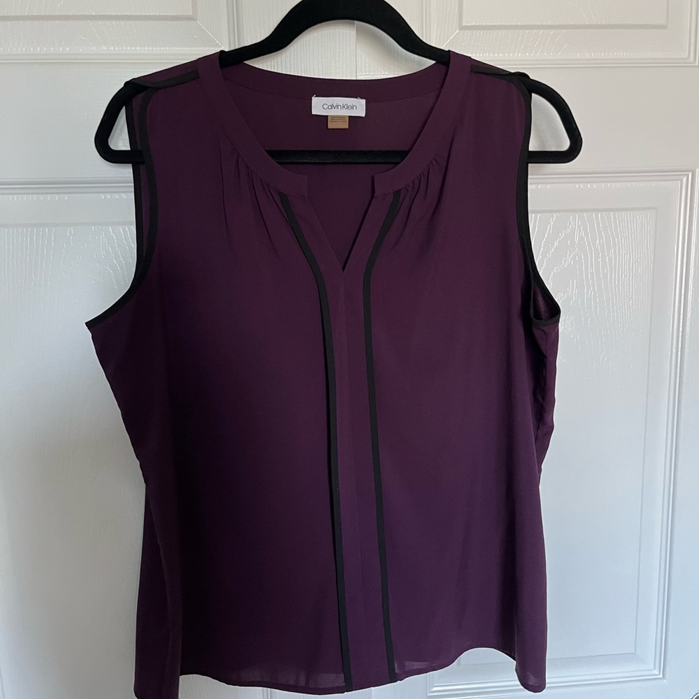 Calvin Klein Purple Sleeveless Blouse with V-Neck